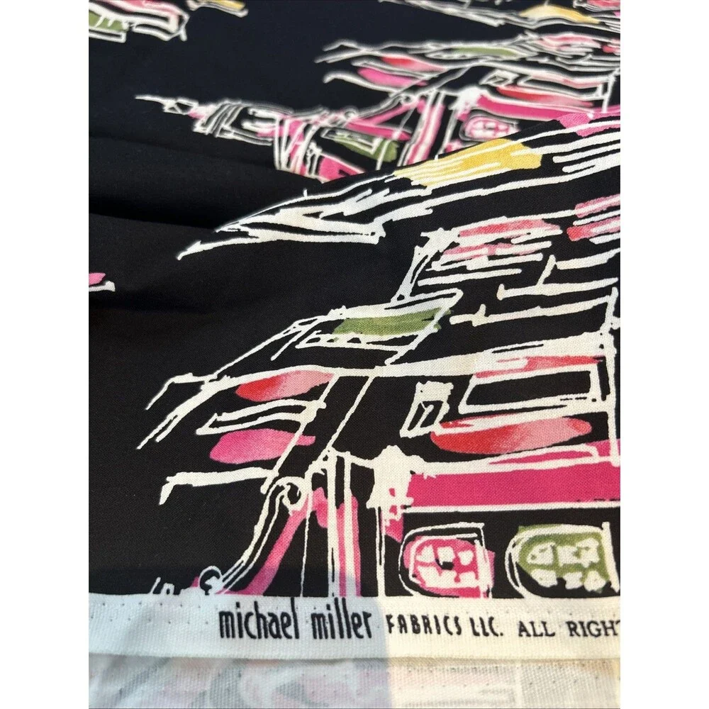 Michael Miller Cotton Quilting Fabric On The Town City Scape Colorful Sketch